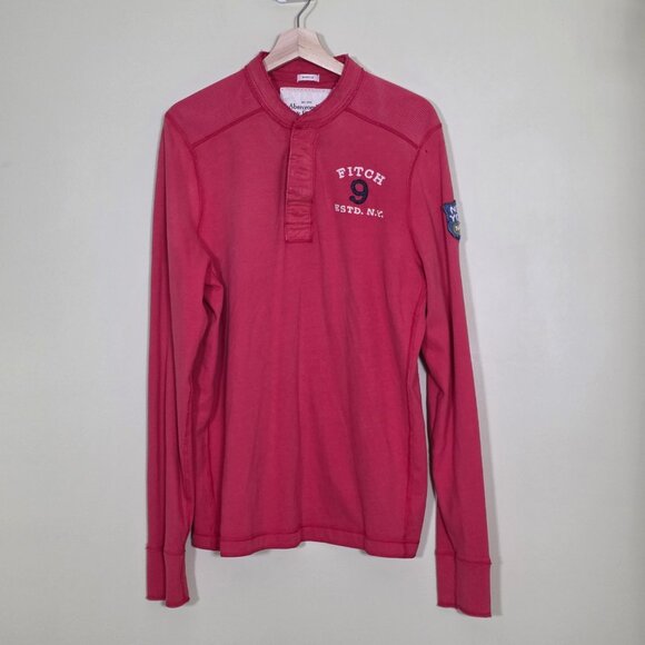 Vtg Abercrombie & Fitch Henley Muscle Sweater XXL Mens Red Logo Patch Y2K FLAW - Picture 2 of 16